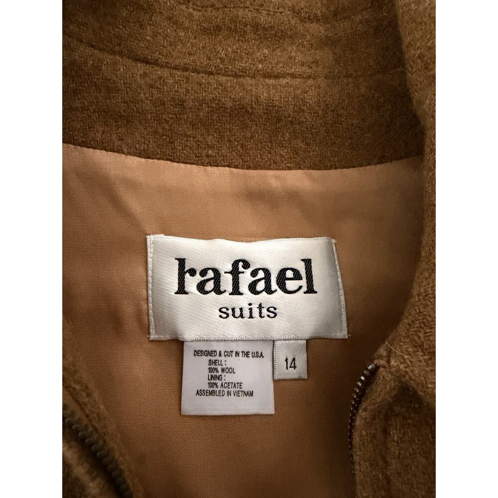 Vintage 90s Rafael Suits Tan Wool Western Bomber Zip Up Jacket Gold L USA - Picture 3 of 7